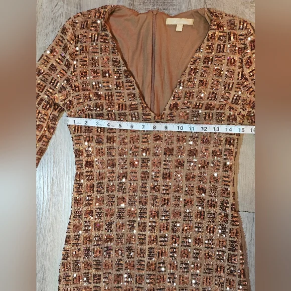 Bronze Sequins Long Sleeve Dress - Picture 2 of 4